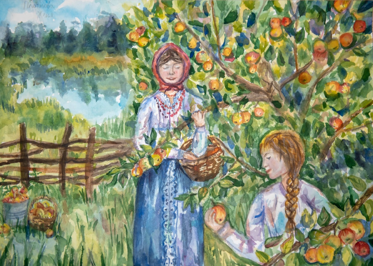 Детские рисунки яблочный спас